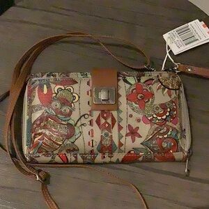 Sakroots Multicolor Crossbody Bag Owl Print Clutch Purse Wallet NEW NWT